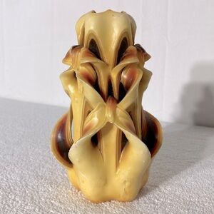 Vintage 70s Handmade Hand Carved Multi Layer Multi Colour Ribbon Wax Candle